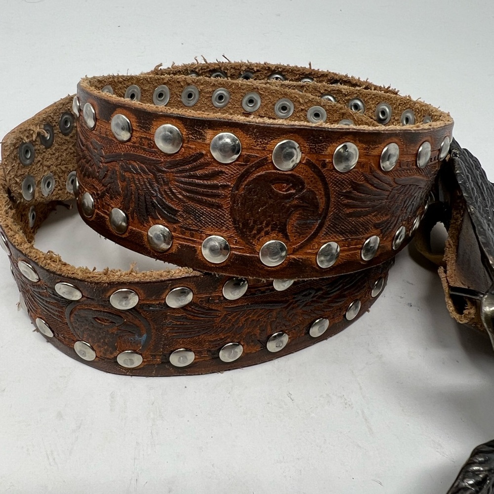 Hyde Collection Studded Eagle Tooled Leather Belt - image 2